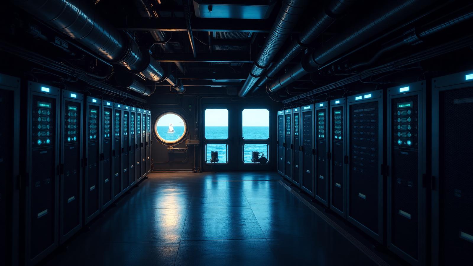 Server racks inside an offshore platform data hall